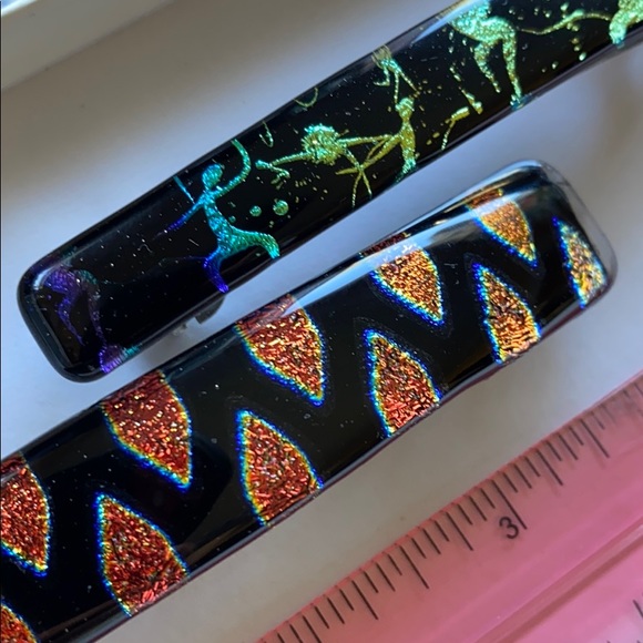 Dichroic glass barrettes x 2 large French clip - Picture 2 of 3
